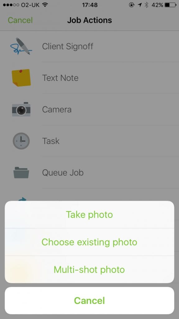 Choose existing photo on the servicem8 app