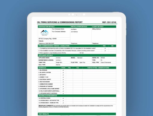 CD11 Oil Firing Servicing and Commissioning Report - ServiceM8 Form - Digital Product