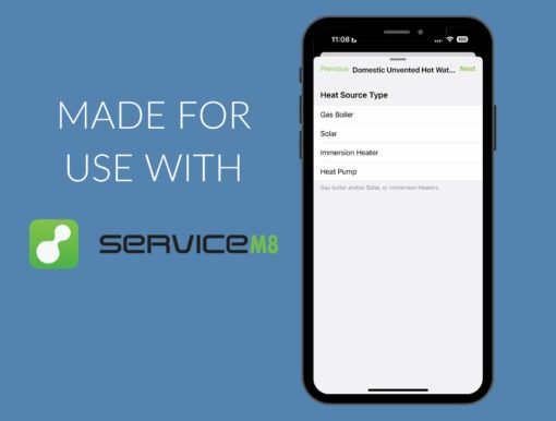 Unvented Cylinder Checks form on the ServiceM8 app