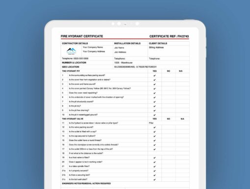 Fire Hydrant Certificate - ServiceM8 Form - Digital Product