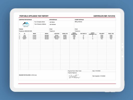 Portable Appliance Test Report for up to 30 items ServiceM8 Form - Digital Product