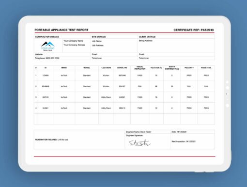 Portable Appliance Test Report for up to 5 items ServiceM8 Form - Digital Product