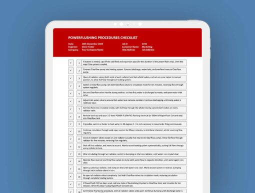 Powerflushing Procedures Form - ServiceM8 Form - Digital Product