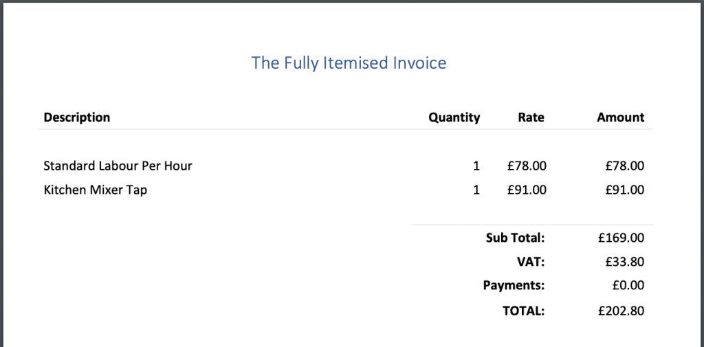 ServiceM8 Fully Itemised Invoice Style