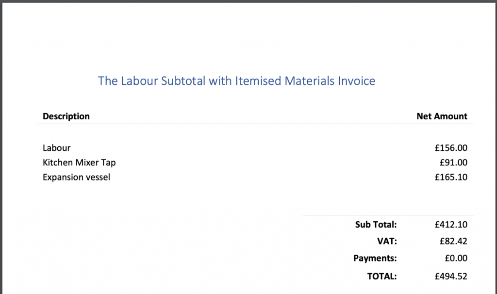 ServiceM8 Invoice with Itemised Materials