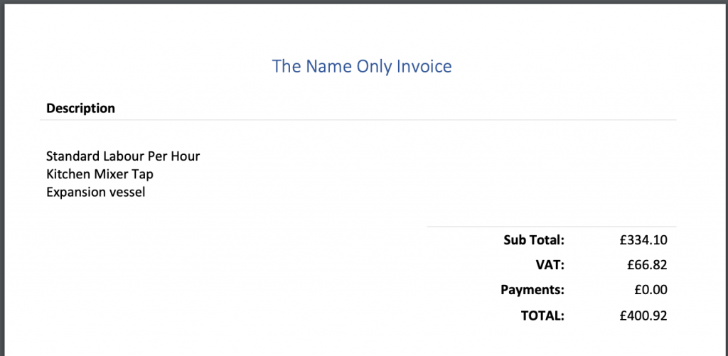 Name Only Invoice Style