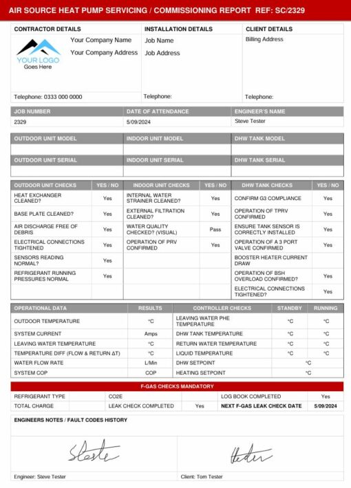 Air Source Heat Pump Servicing and Commissioning Report ServiceM8 Form - Image 2