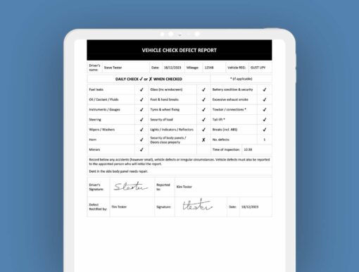 Vehicle Check Defect Report - ServiceM8 Form - Digital Product