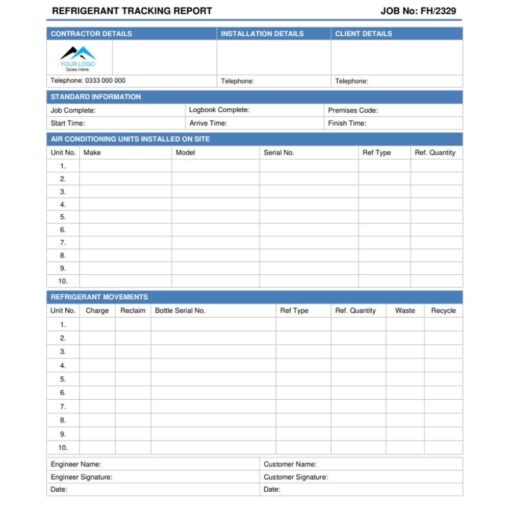 Refrigerant Tracking Report ServiceM8 Form