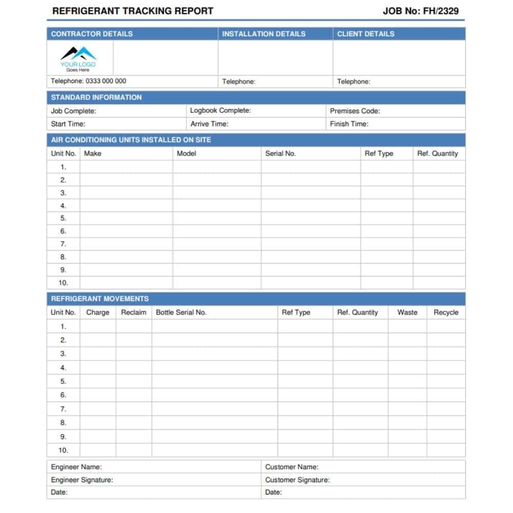 Refrigerant Tracking Report ServiceM8 Form