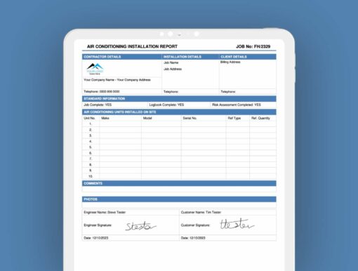 Air Conditioning Installation Report - ServiceM8 Form - Digital Product