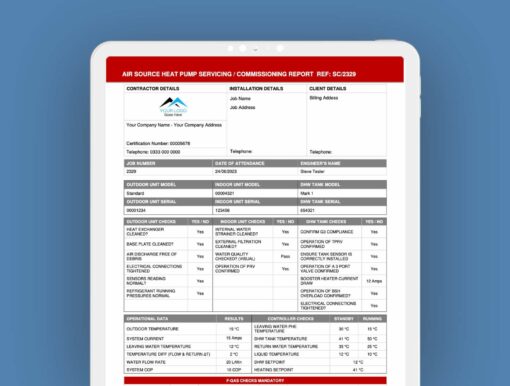 Air Source Heat Pump Servicing and Commissioning Report - ServiceM8 Form - Digital Product