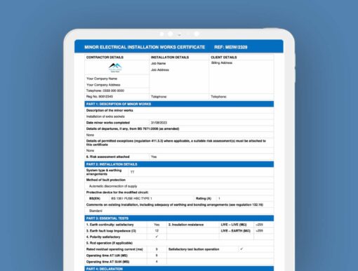 Minor Electrical Installation Works Certificate - ServiceM8 Form - Digital Product