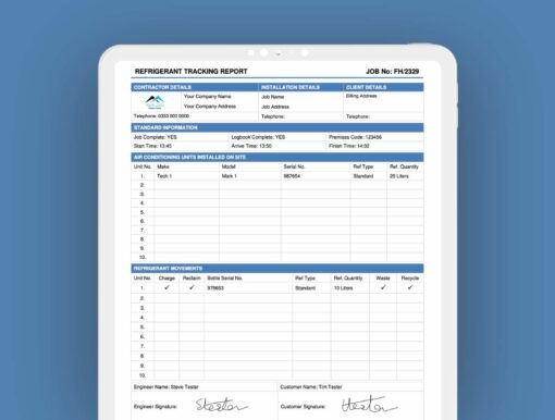 Refrigerant Tracking Report - ServiceM8 Form - Digital Product