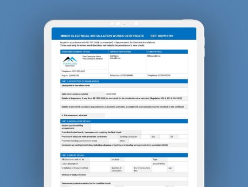 Minor Electrical Installation Works Certificate 2025