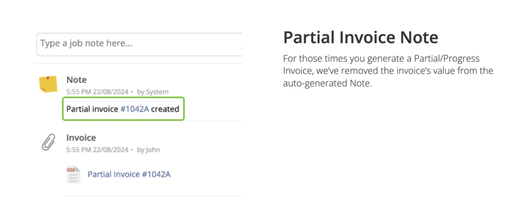 Partial invoice note